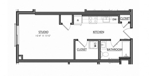 Floor plan for studio, 1 bath, 456 sqft